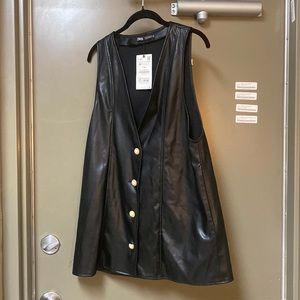 BRAND NEW - ZARA Faux Leather Pinafore Dress. Size M